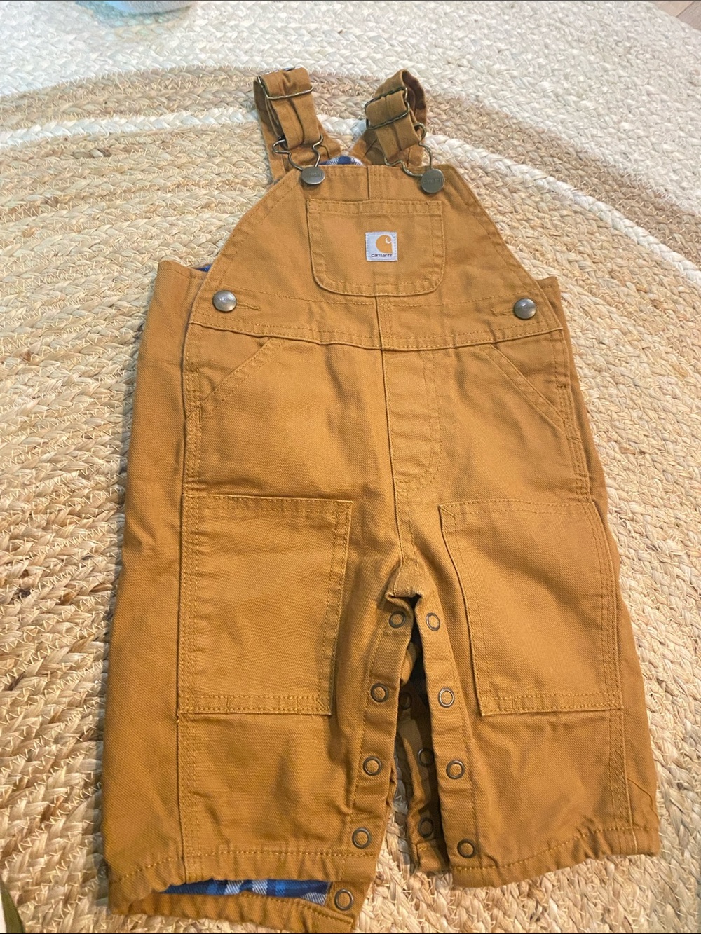 Carhartt Kids' Tan Canvas Overalls with Front Bib, lined, size 3 months